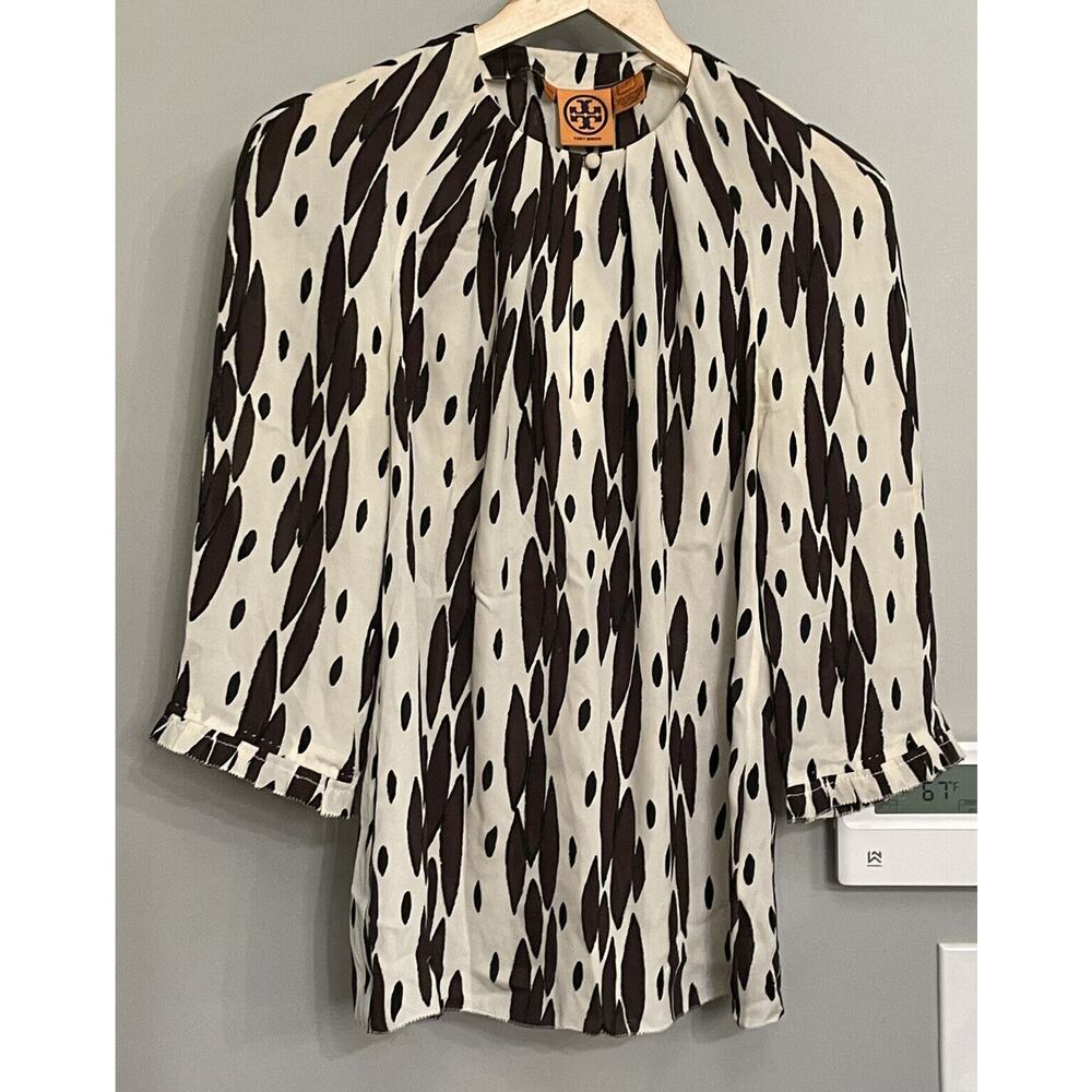 Tory Burch Silk Top Abstract Print Tunic Blouse Womens sz 2‎ EUC